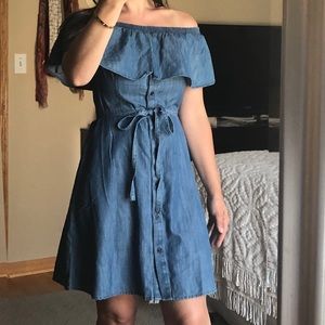 Off shoulder chambray dress
